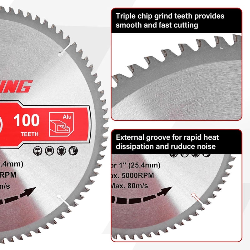 MAZING 12 Inch 100T Circular Saw Blades, Aluminum Cutting TCT Miter Saws Blades with 1 Inch Arbor, TCG Grind Metal Saw Blade for Aluminum Plastic Non-Ferrous Metals - Image 4